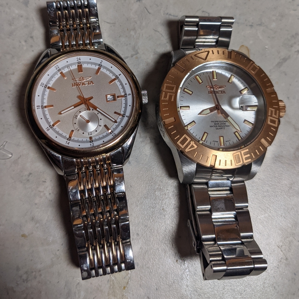Lot of 2 Invicta Watches - Rose Gold & Stainless Steel - 14049 & 18047
